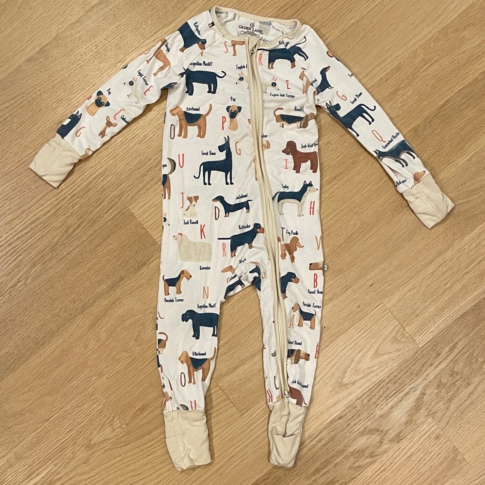 Cute Caden Lane bamboo dog print zipper footie